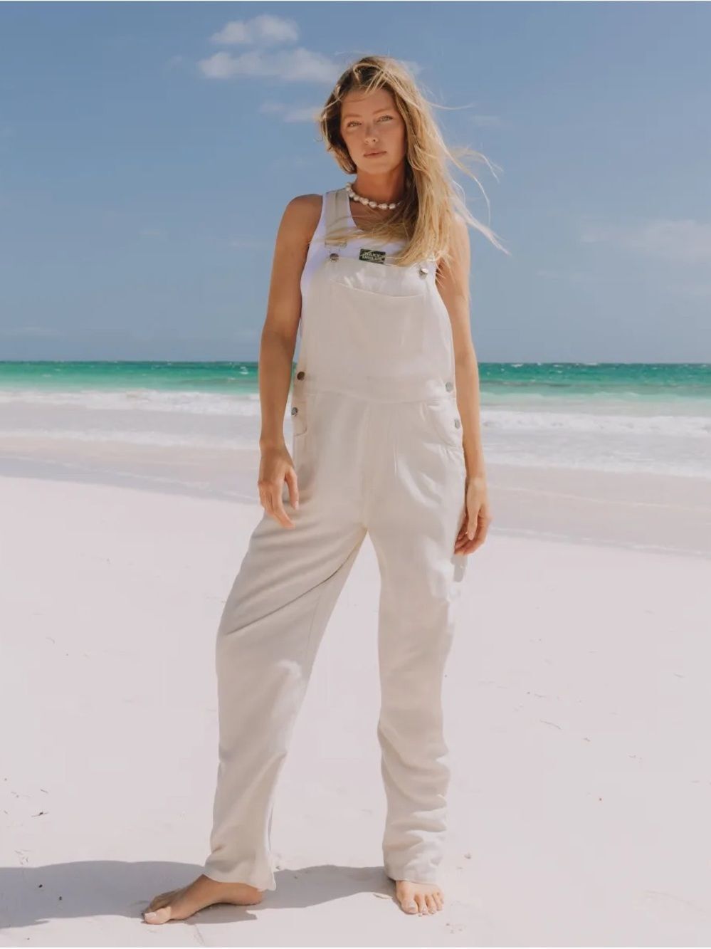 Daily Drills Linen Blend Overalls Size XS Small Cream Relaxed Beach Vacation